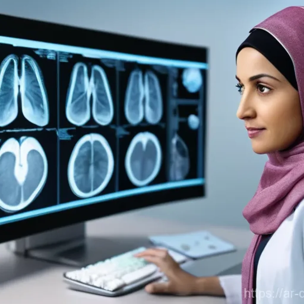 AI 기술을 활용한 질병 진단의 장점 - **Prompt for AI-enhanced Early Detection:**
"A highly skilled and compassionate female radiologi...
