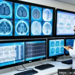Home 19 AI 의료진단 시스템의 유지보수 방법 - A modern medical AI diagnostic center in a Middle Eastern hospital, featuring diverse Arab medical p...